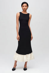 Black and White Round Neck Semi-Formal Dress with Ruffles