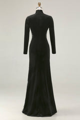 Mermaid Velvet High Neck Black Tie Dress With Lace