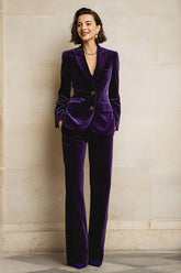 Purple Velvet Peak Lapel 2 Piece Women Suits