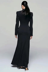 Black Peak Lapel Double Breasted Blazer Dress With Slit