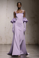 Light purple A-Line Satin Gala Dress (Without Gloves)
