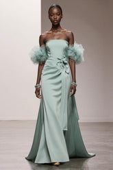 Strapless Mint Green A Line Satin Gala Dress