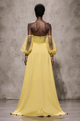 Strapless A-Line Daffodil Satin Gala Dress With Slit