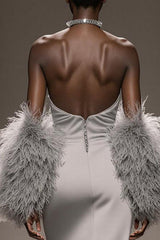 Strapless Mermaid Satin Silver Gala Dress (Without Feathers)