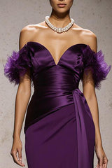 Mermaid Purple Off The Shoulder Gala Dress With Sash