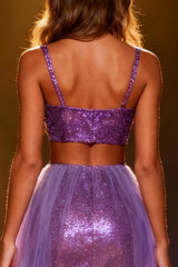 Purple 2 Piece Sequin Mermaid Pageant Dress