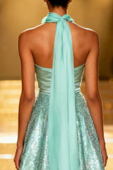 Mint Green Strapless A-Line Sequin Pageant Dress With Neck Sash