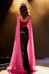 Mermaid Sweetheart Black and Pink Sequined Pageant Dress With Slit