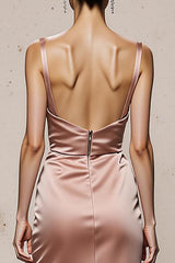 Light Pink Satin Mermaid Long Evening Dress With Slit