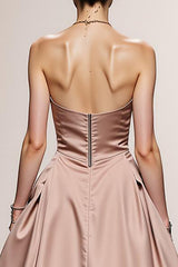 Strapless A-Line Light Pink Maxi Evening Dress