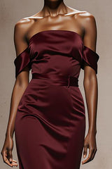 Burgundy Off The Shoulder Mermaid Evening Dress
