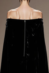 Black Off The Shoulder Velvet Evening Dress with Cloak