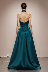 Halter A-Line Dark Green Evening Dress
