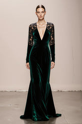Mermaid Velvet Deep V-Neck Dark Green Evening Dress