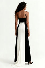 Black and White A-Line Spaghetti Straps Formal Dress