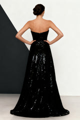 Black and White Strapless Mermaid Evening Dress With Sequins