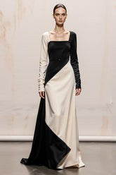 Black and White A-Line Long Sleeve Formal Dress