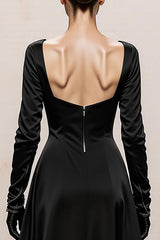 Black and White A-Line Long Sleeve Formal Dress