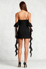 Black Bodycon Cold Shoulder Mini Dress with Ruffles