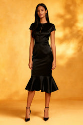 Mermaid Black Midi Dress With Ruffles