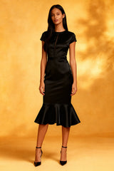 Mermaid Black Midi Dress With Ruffles