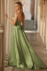 Sage Green A Line Corset Keyhole Maxi Evening Dress With Slit