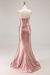 Dusty Rose Beaded Corset Sweetheart Maxi Prom Dress With Slit