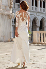 Ivory Sheath Appliqued Wedding Dress With Slit
