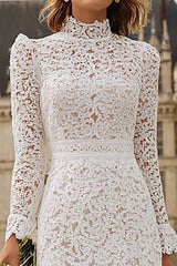 Sheath Lace Ivory Ruffled Wedding Dress With Long Sleeves