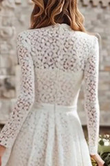Ivory Lace A-Line Long Sleeves Maxi Wedding Dress