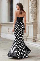 Black White Dot Mermaid Sweetheart Prom Dress