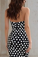 Black White Dot Satin Sweetheart Mermaid Prom Dress