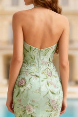 Mermaid Dusty Sage Halter Ruffled Prom Dress With Embroidery