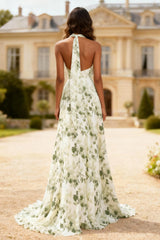 Strapless Green Print Flower A-Line Prom Dress