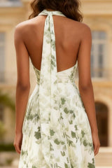 Strapless Green Print Flower A-Line Prom Dress