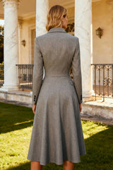 Grey Notched Lapel A-Line Midi Blazer Dress