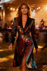 Burgundy Peak Lapel Blazer Dress With Sequins
