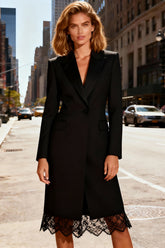 Black Long Sleeve Midi Work Dress With Lace