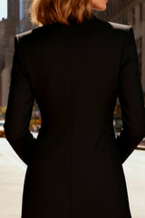 Black Long Sleeve Midi Work Dress With Lace