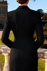 Black Peak Lapel Long Sleeve Work Dress