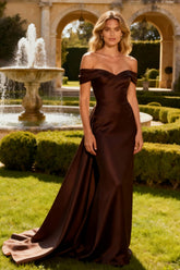 Off The Shoulder Brown Mermaid Maxi Formal Dress