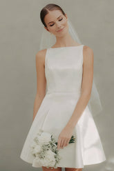 Simple A-Line White Satin Bridal Shower Dress
