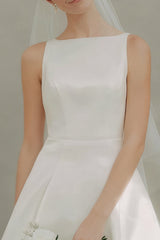 Simple A-Line White Satin Bridal Shower Dress
