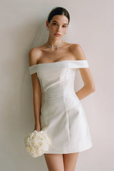 Off The Shoulder White Satin Bridal Shower Dress