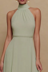 Dusty Sage Halter Chiffon A-Line Maxi Dress