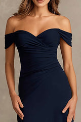 Off The Shoulder Navy Mermaid Maxi Evening Dress
