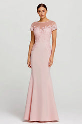 Pink Mermaid Maxi Dress With Lace Appliques