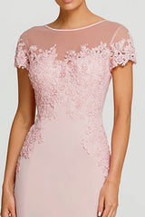 Pink Mermaid Maxi Dress With Lace Appliques