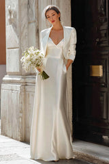 Ivory 2 Piece Sheath V-Neck Wedding Dress With Pockets