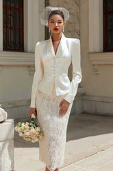 2 Piece Ivory Lace Midi Rehearsal Dinner Dress